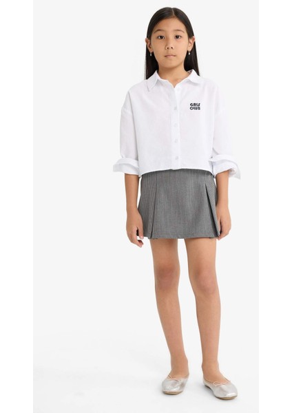 Kız Çocuk Beli Lastikli Poplin Şort Etek F2637A825AU