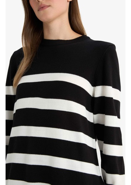 Regular Fit Bisiklet Yaka Çizgili Kazak Tunik