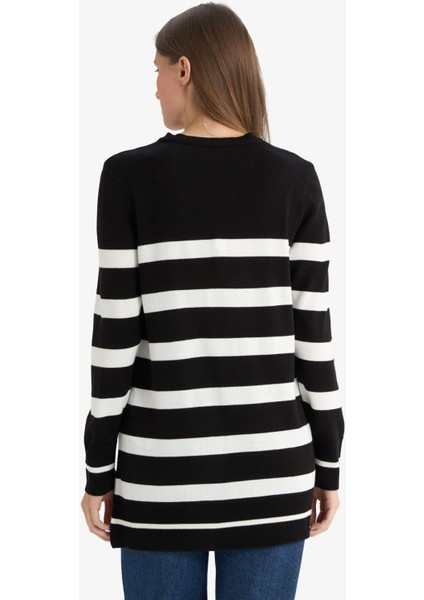 Regular Fit Bisiklet Yaka Çizgili Kazak Tunik