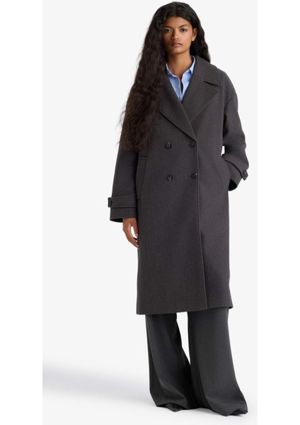 Regular Fit Düğmeli Uzun Kaşe Kaban F1197AX25WN