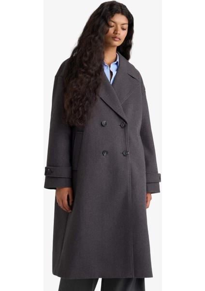 Regular Fit Düğmeli Uzun Kaşe Kaban F1197AX25WN