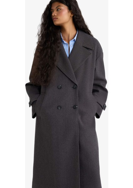 Regular Fit Düğmeli Uzun Kaşe Kaban F1197AX25WN