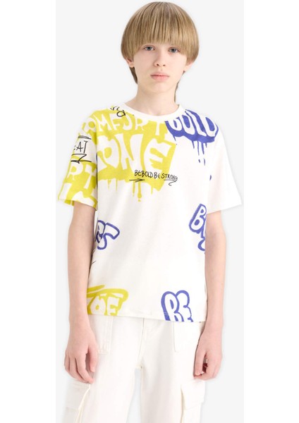 Erkek Çocuk Bisiklet Yaka Baskılı Kısa Kollu Tişört