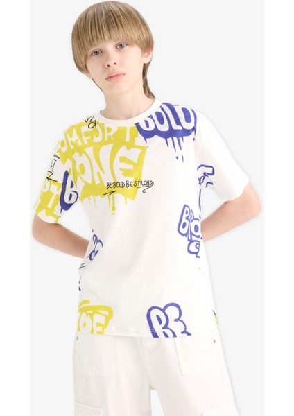 Erkek Çocuk Bisiklet Yaka Baskılı Kısa Kollu Tişört