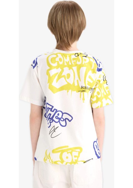 Erkek Çocuk Bisiklet Yaka Baskılı Kısa Kollu Tişört