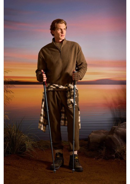 Regular Fit Beli Bağcıklı Kargo Cepli Polar Eşofman Altı