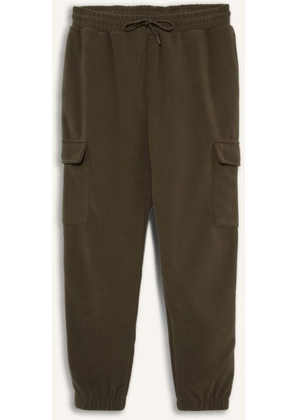 Regular Fit Beli Bağcıklı Kargo Cepli Polar Eşofman Altı