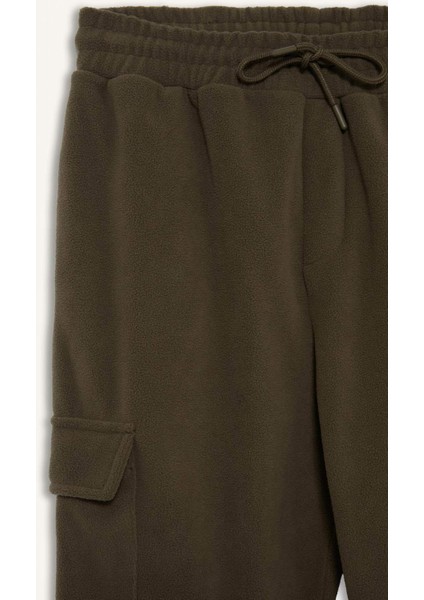 Regular Fit Beli Bağcıklı Kargo Cepli Polar Eşofman Altı