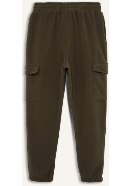 Regular Fit Beli Bağcıklı Kargo Cepli Polar Eşofman Altı