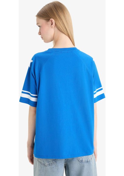 Ford Motor Company Oversize Geniş Kalıp V Yaka Baskılı Kısa Kollu Tişört F2046AX25SM