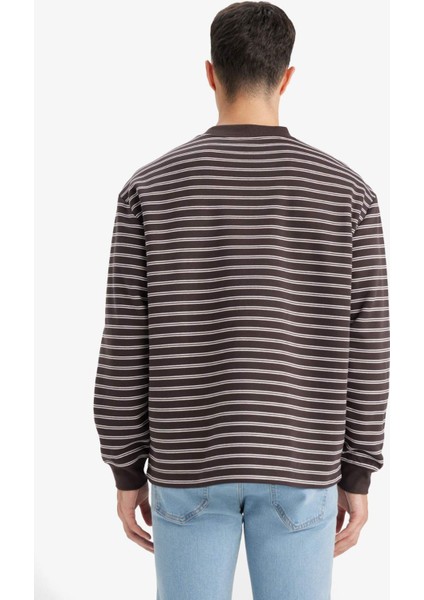 Relax Fit Bisiklet Yaka Çizgili Sweatshirt E9408AX25AU