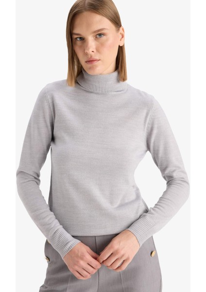 Regular Fit Yumuşak Dokulu Balıkçı Yaka Basic Düz Triko Kazak H1651AZ25WN