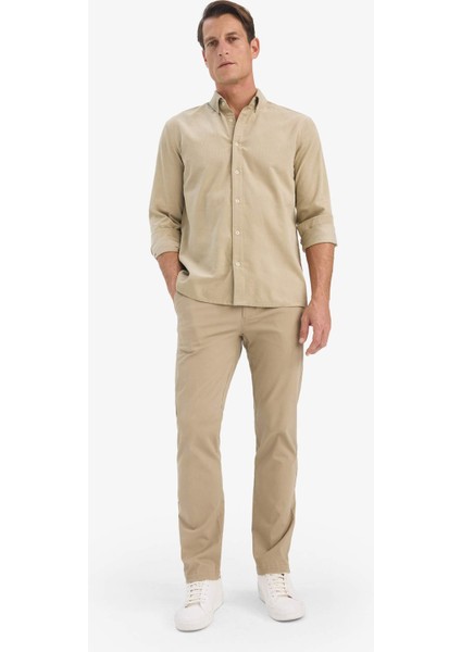 Regular Fit Polo Yaka Fitilli Kadife Uzun Kollu Gömlek E9024AX25WN