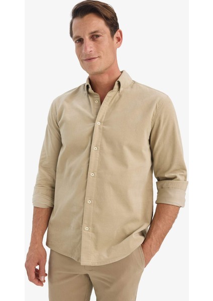 Regular Fit Polo Yaka Fitilli Kadife Uzun Kollu Gömlek E9024AX25WN