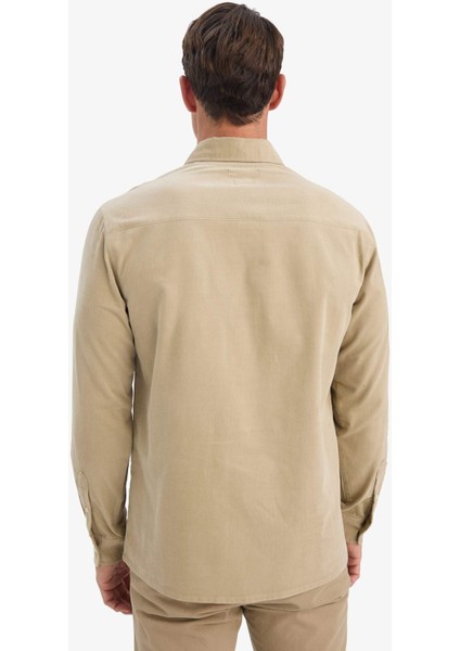 Regular Fit Polo Yaka Fitilli Kadife Uzun Kollu Gömlek E9024AX25WN