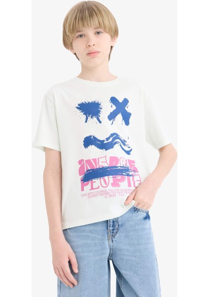 Erkek Çocuk Bisiklet Yaka Baskılı Kısa Kollu Tişört E7494A825SM