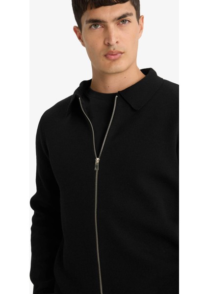 Standart Fit Polo Yaka Basic Düz Fermuarlı Triko Hırka D3592AX25WN