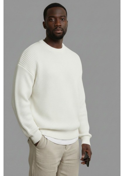 Erkek Oversize Kesim Bisiklet Yaka Örme Triko Kazak