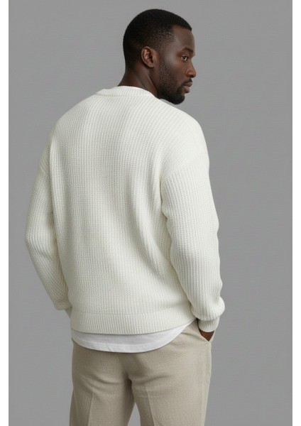 Erkek Oversize Kesim Bisiklet Yaka Örme Triko Kazak fiyatları