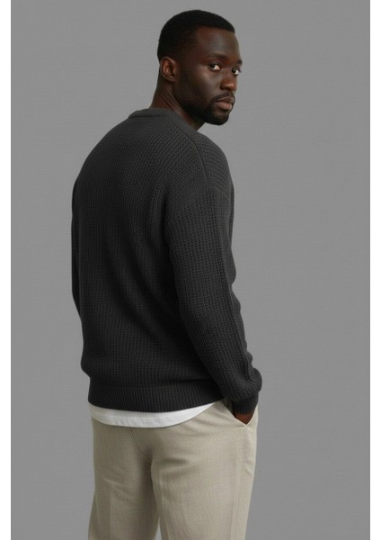 Erkek Oversize Kesim Bisiklet Yaka Örme Triko Kazak fiyatları