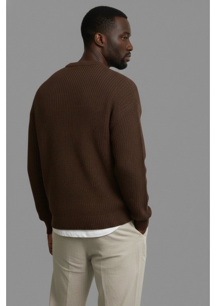 Erkek Oversize Kesim Bisiklet Yaka Örme Triko Kazak fiyatları