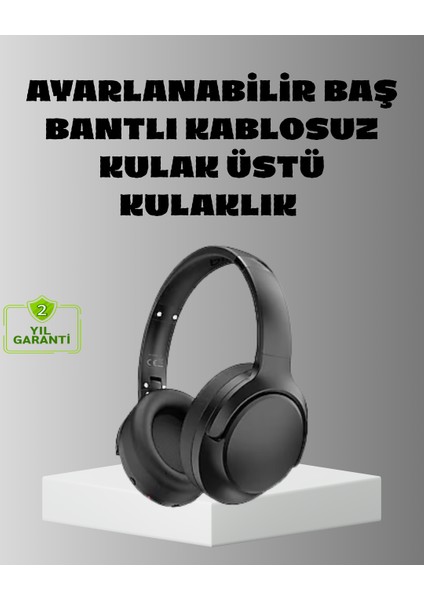 Siyah Kablosuz Bluetooth Kulaklık 300 Mah Hızlı Şarj Katlanabilir Pedli