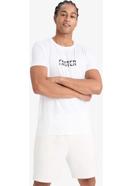 Hızlı Kuruyan Slim Fit Dar Kesim Bisiklet Yaka Baskılı Sporcu Kısa Kollu Tişört F2762AX25SP