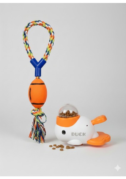 Köpek Oyuncak Seti – Mama Dağıtıcı Ödül Makinesi + Dayanıklı Örgü Çiğneme Ipi