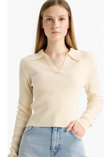 Slim Fit Dar Kesim Polo Yaka Triko Kazak X4929AZ25WN