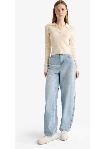 Slim Fit Dar Kesim Polo Yaka Triko Kazak X4929AZ25WN