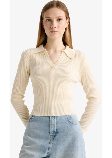 Slim Fit Dar Kesim Polo Yaka Triko Kazak X4929AZ25WN