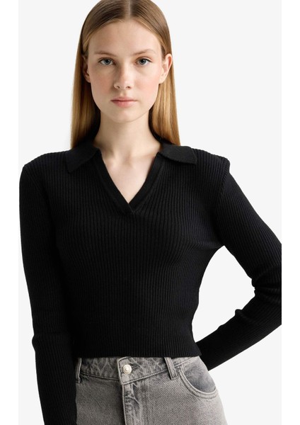 Slim Fit Dar Kesim Polo Yaka Triko Kazak X4929AZ25WN