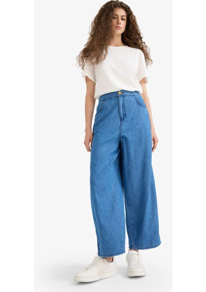 Culotte Beli Lastikli Kısa Paça Bilek Boy Jean Pantolon E3041AX25SM