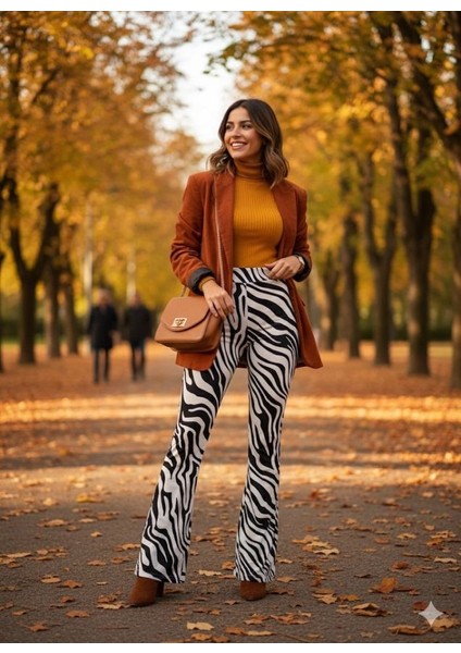 Kadın Yüksek Bel Krep Kumaş Bol Paça Pantolon