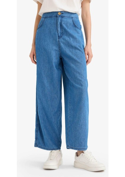 Culotte Beli Lastikli Kısa Paça Bilek Boy Jean Pantolon E3041AX25SM