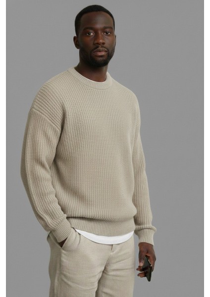 Erkek Oversize Kesim Bisiklet Yaka Örme Triko Kazak