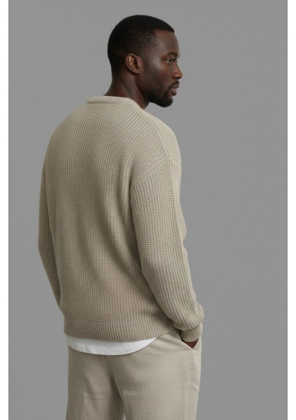 Erkek Oversize Kesim Bisiklet Yaka Örme Triko Kazak fiyatları