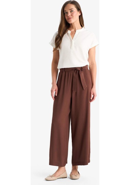 Regular Fit Apaş Yaka Flamlı Pamuk Kısa Kollu Bluz F1635AX25SM