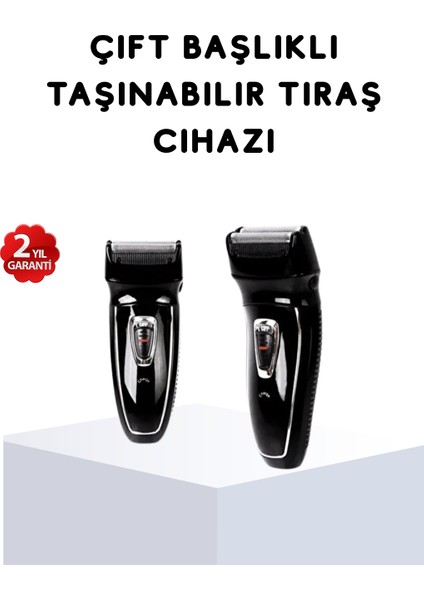 Kablosuz Tıraş Makinesi Çift Başlıklı Kuru Tıraş Folyo Başlık Şarj Göstergeli