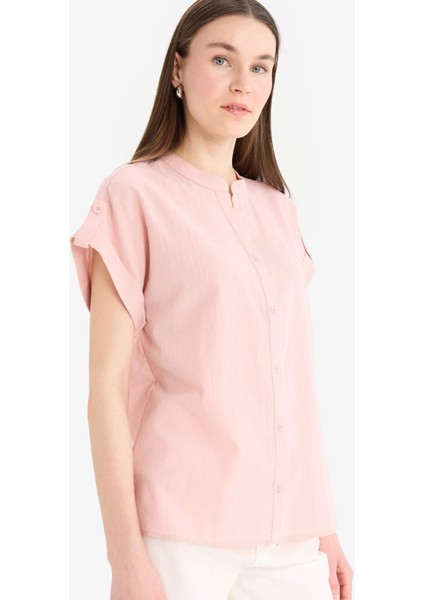 Regular Fit Apaş Yaka Flamlı Pamuk Kısa Kollu Gömlek