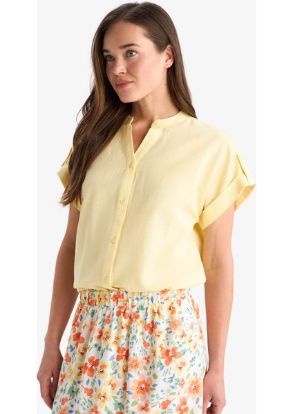 Regular Fit Apaş Yaka Flamlı Pamuk Kısa Kollu Gömlek