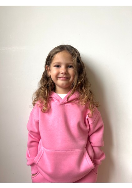 Erkek / Kız Çocuk Eşofman Takımı Kanguru Cepli Kapüşonlu 3 Iplik Şardonlu