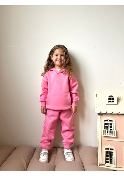 Erkek / Kız Çocuk Eşofman Takımı Kanguru Cepli Kapüşonlu 3 Iplik Şardonlu