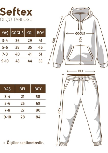 Erkek / Kız Çocuk Eşofman Takımı Kanguru Cepli Kapüşonlu 3 Iplik Şardonlu