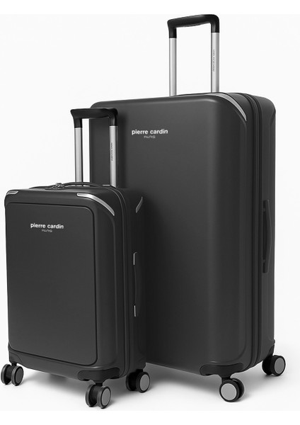 Büyük ve Kabin Boy 2'li Set %100 Polipropilen Valiz Siyah 04PC7090