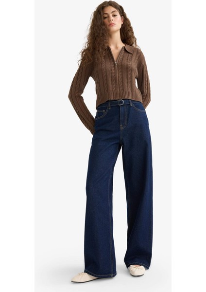 Regular Fit Polo Yaka Fermuarlı Triko Hırka