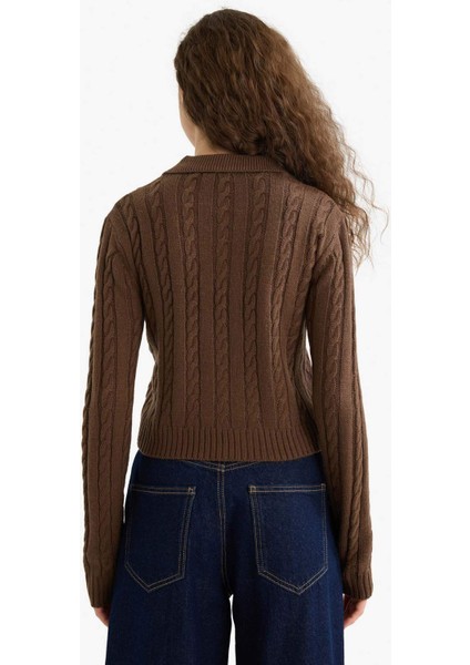 Regular Fit Polo Yaka Fermuarlı Triko Hırka