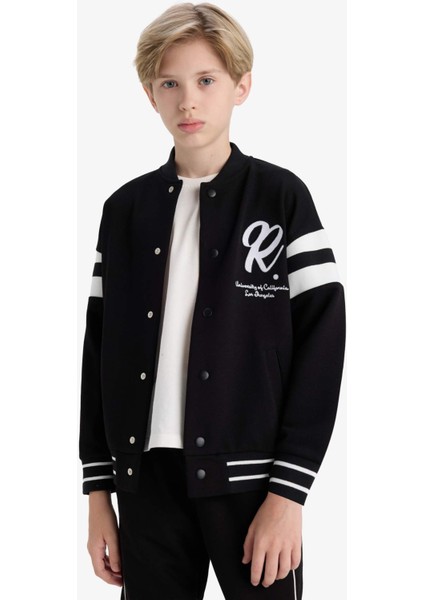 Erkek Çocuk Okul Kolej Yaka Baskılı Bomber Ceket