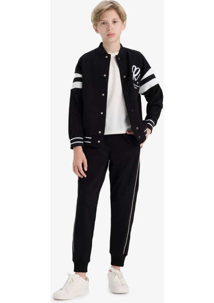 Erkek Çocuk Okul Kolej Yaka Baskılı Bomber Ceket