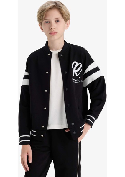 Erkek Çocuk Okul Kolej Yaka Baskılı Bomber Ceket